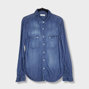 Ba Sh Tops Bash Bridget Snap Button Blue Denim Shirt 0 Cotton Long Sleeve Womens 8 Poshmark